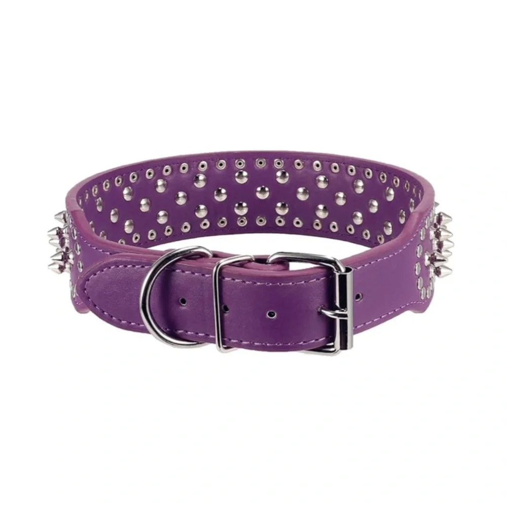 Dogs Purple Spiked Studded Dog Collar